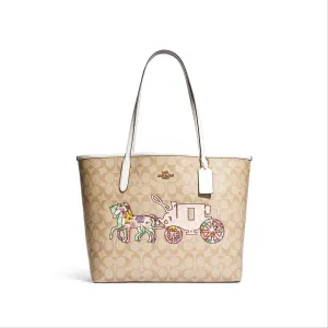 Coach City Tote In Signature Canvas With Horse And Carriage Patchwork Graphic