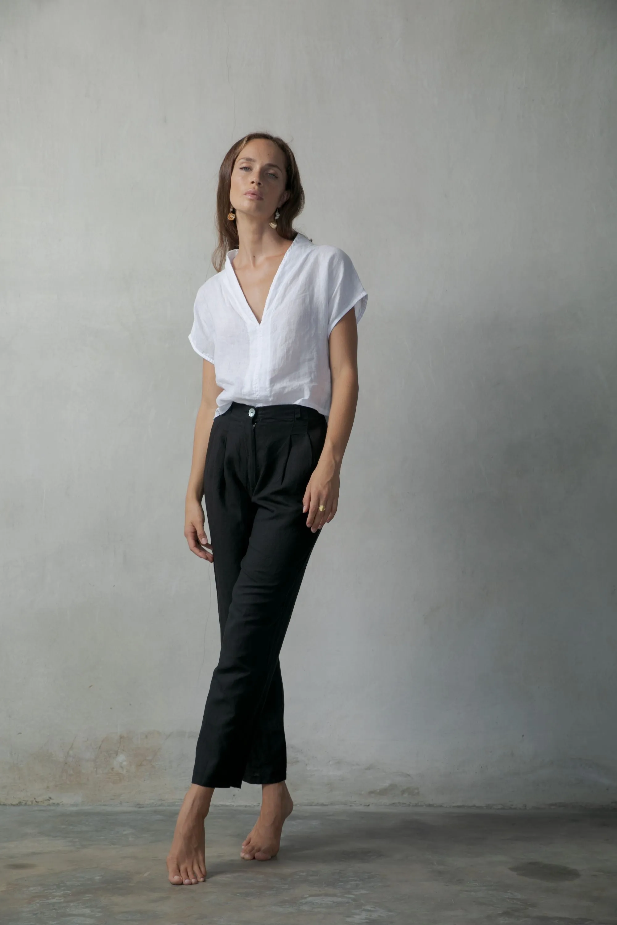 Collo Alto Linen Top White