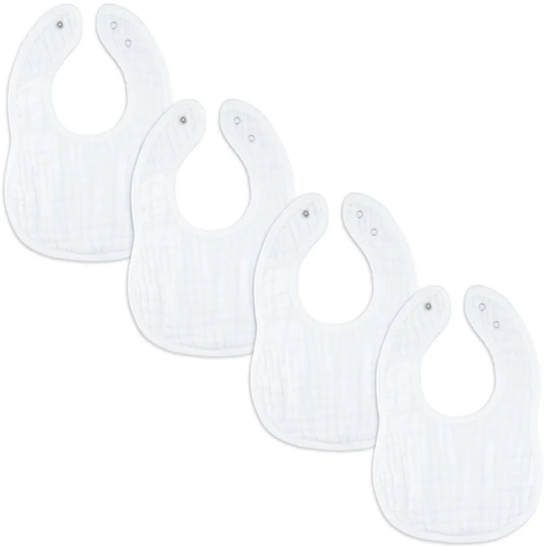 Comfy Cubs Muslin Cotton Baby Bibs Adjustable Size - White