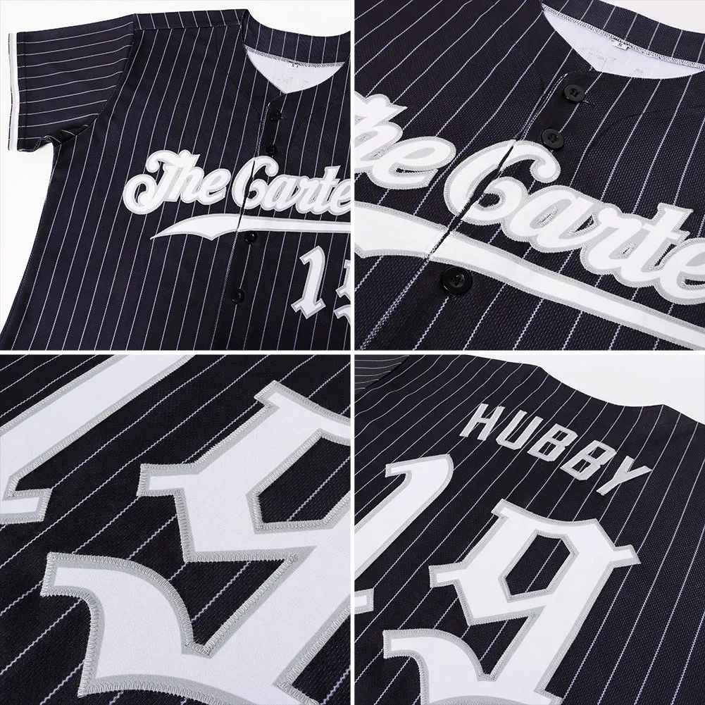 Custom Black Gray Pinstripe White-Gray Authentic Baseball Jersey