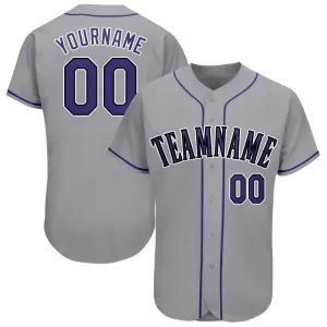 Custom Gray Purple-Black Baseball Jersey