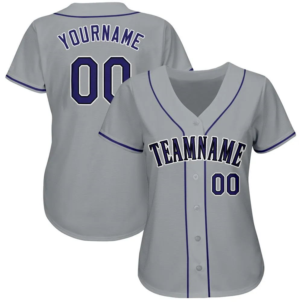 Custom Gray Purple-Black Baseball Jersey