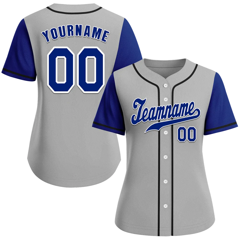 Custom Grey Blue Raglan Sleeves Blue Authentic Baseball Jersey