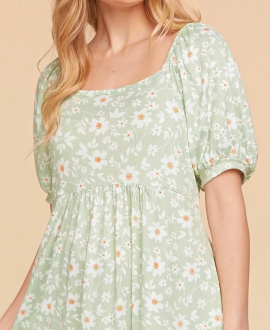 Daisy Lane Floral Print Puff Sleeve Dress with Pockets