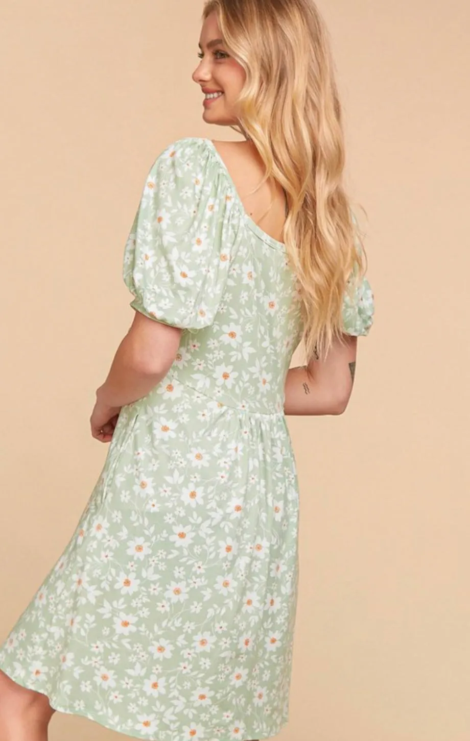 Daisy Lane Floral Print Puff Sleeve Dress with Pockets