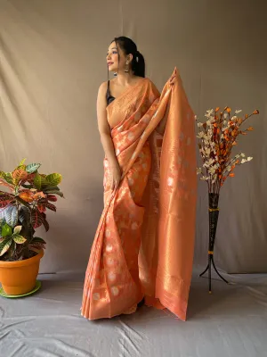 Dark Peach Saree in Linen Silk