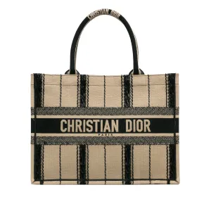 Dior Book Tote Brown Medium Bayadere Canvas