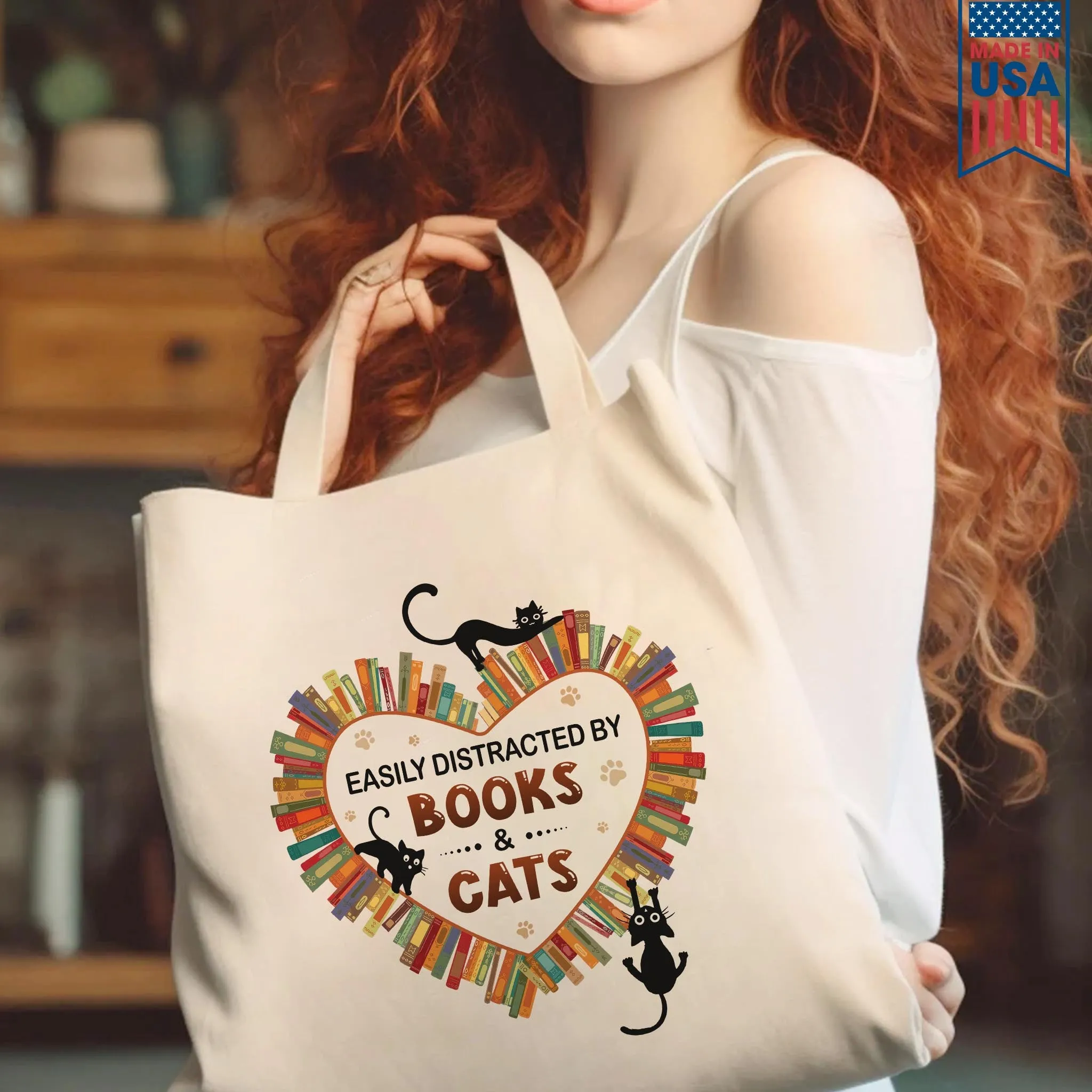 Easily Distracted By Books And Cats Book Lover Gift TBW213