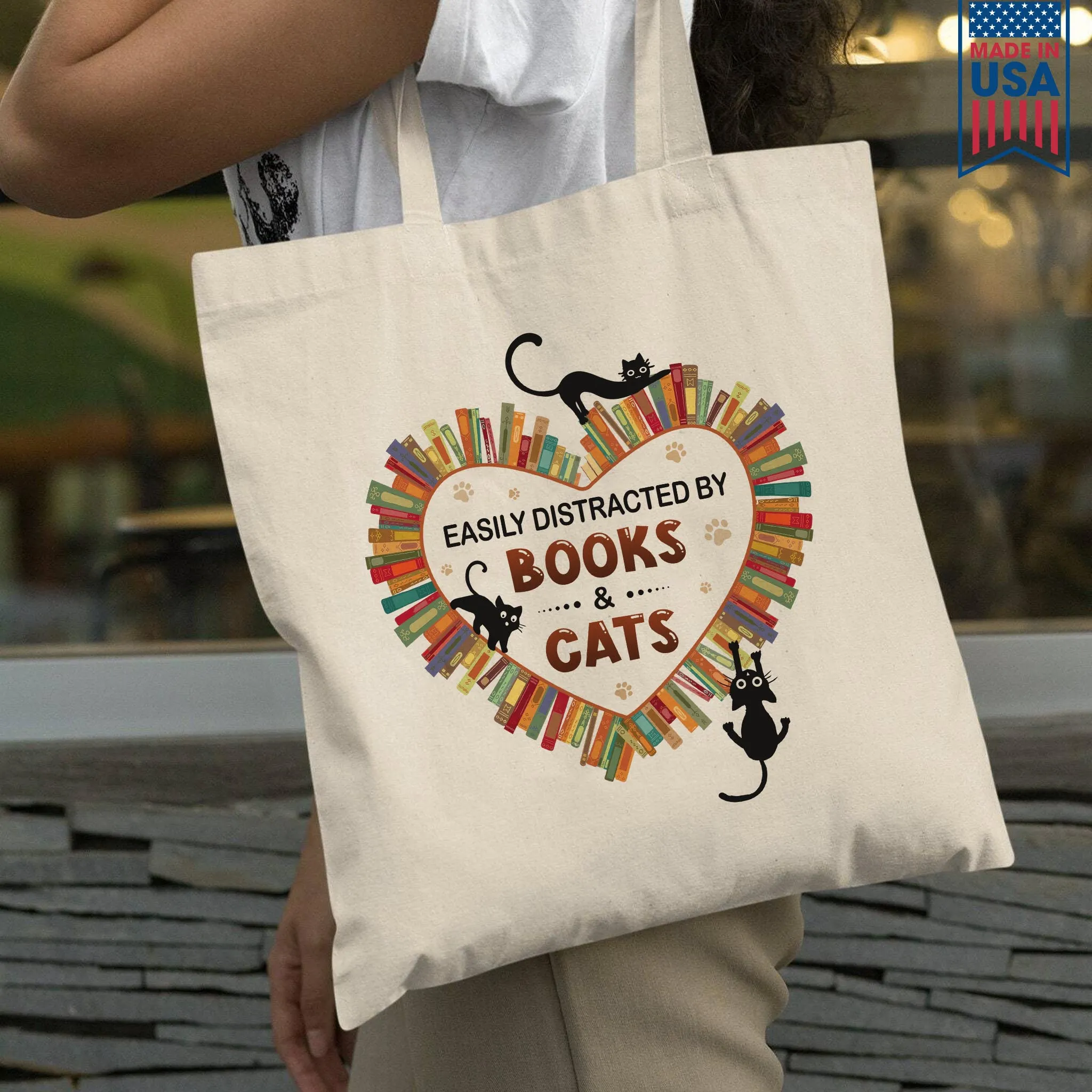 Easily Distracted By Books And Cats Book Lover Gift TBW213