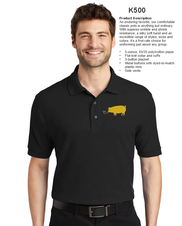 Embroidered Cigar Pig - Black Mens Polo Shirt - K500