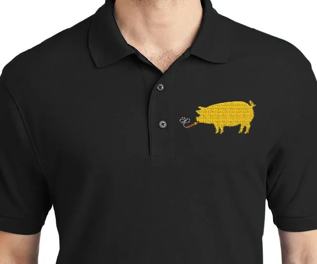 Embroidered Cigar Pig - Black Mens Polo Shirt - K500