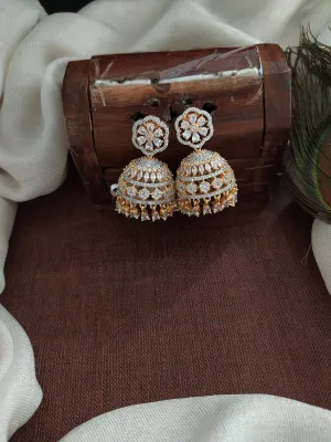 Exquisite Diamond Finish Jhumki with White Zircon Stones