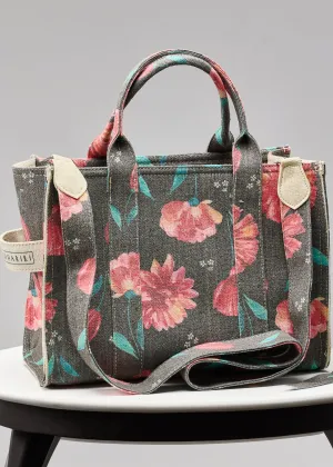 Floral Gray Cotton Canvas Tote Bag