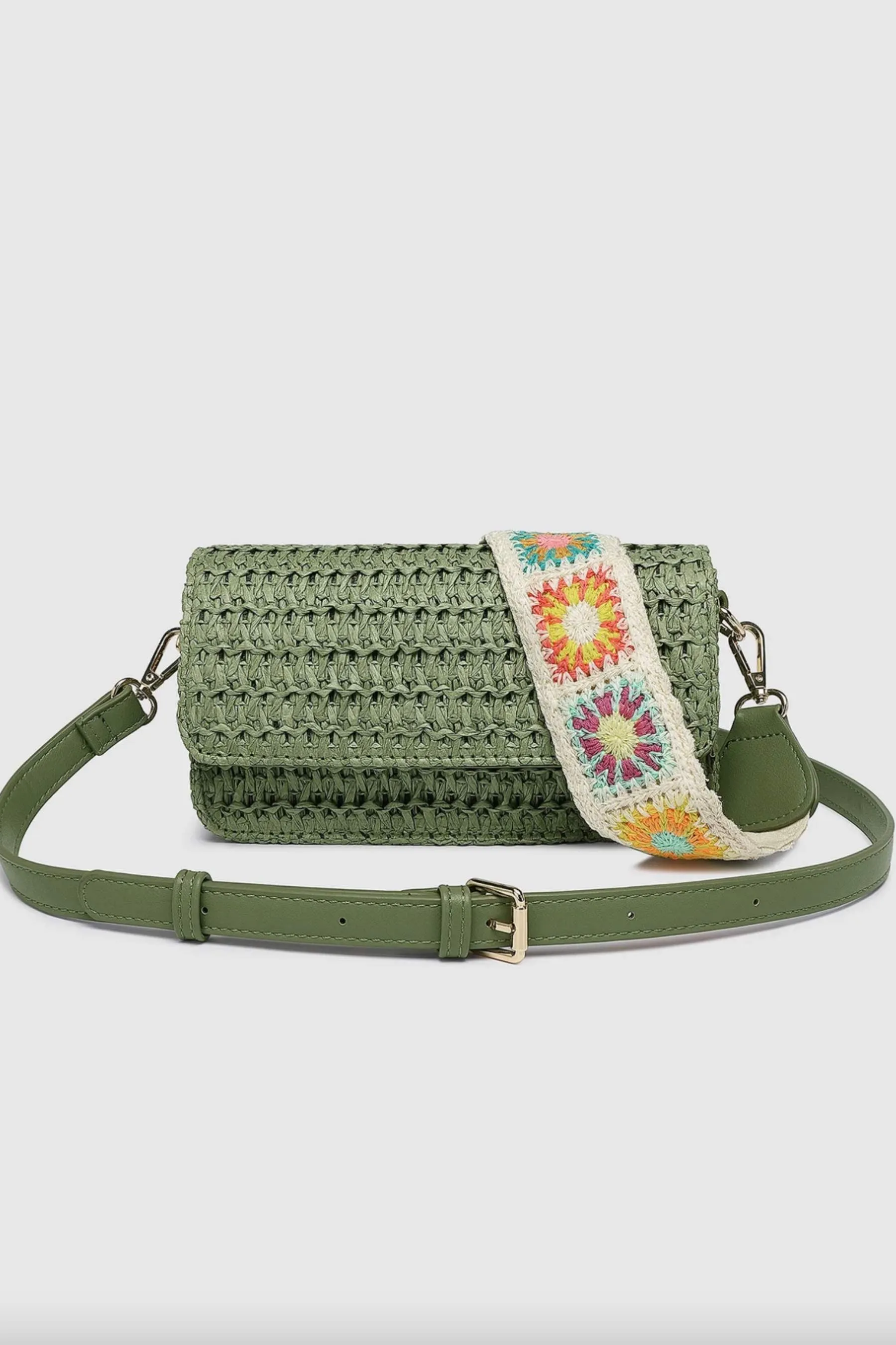 Freya Raffia Crossbody Bag | Sage Green