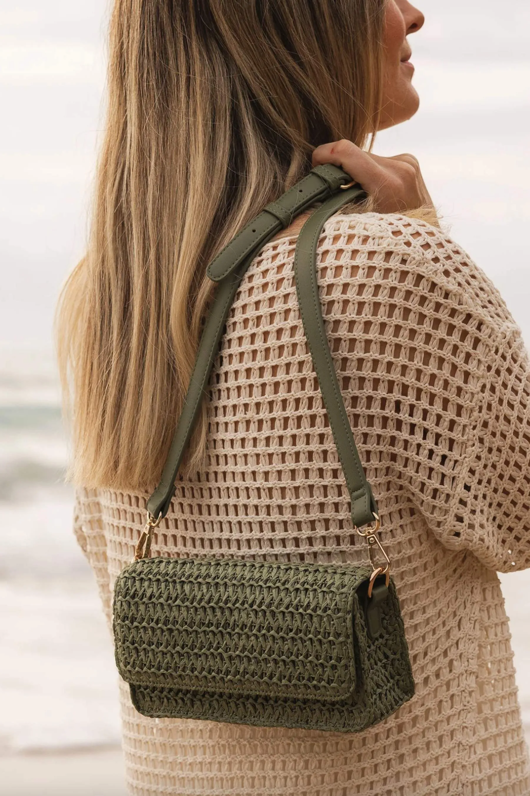 Freya Raffia Crossbody Bag | Sage Green