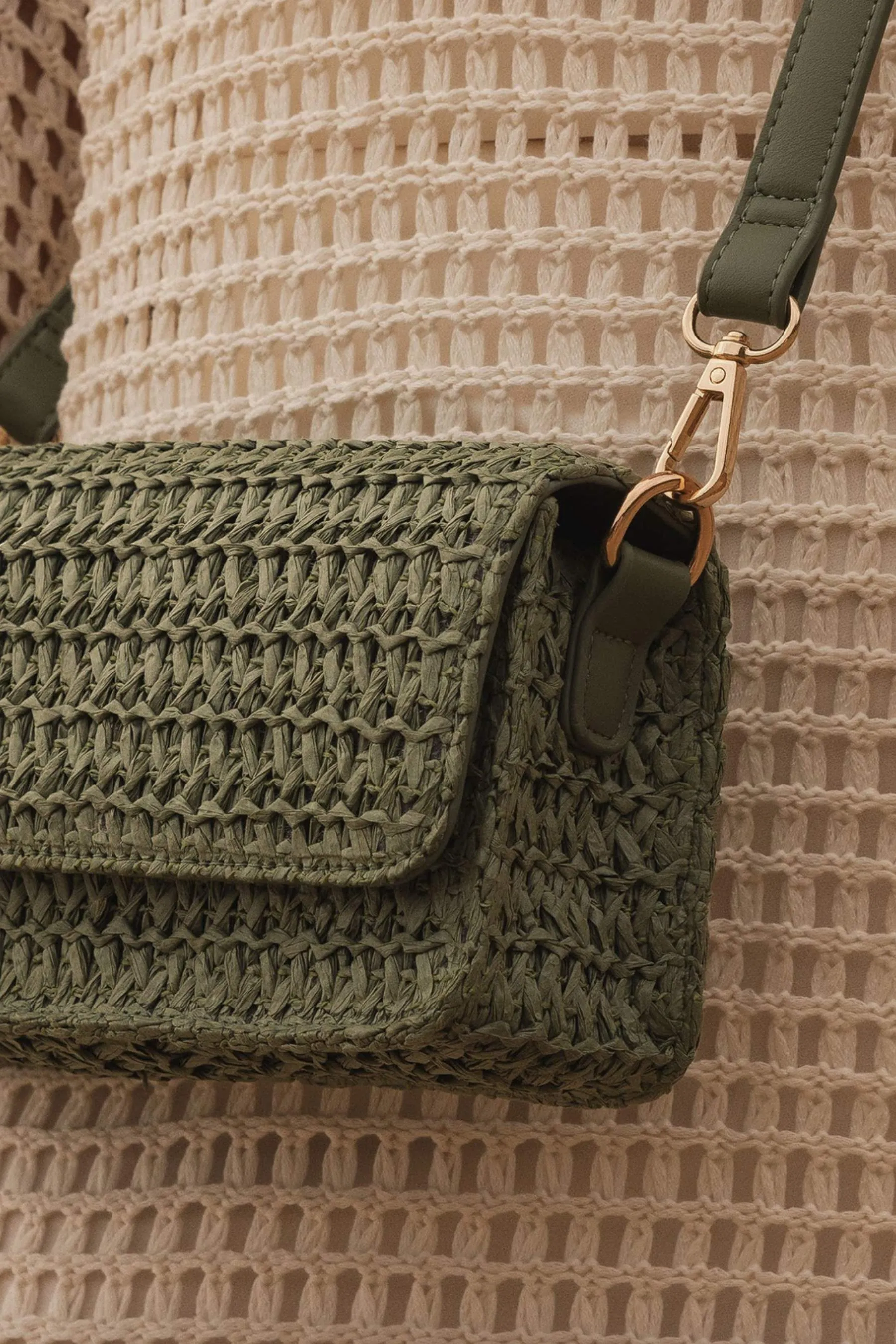 Freya Raffia Crossbody Bag | Sage Green