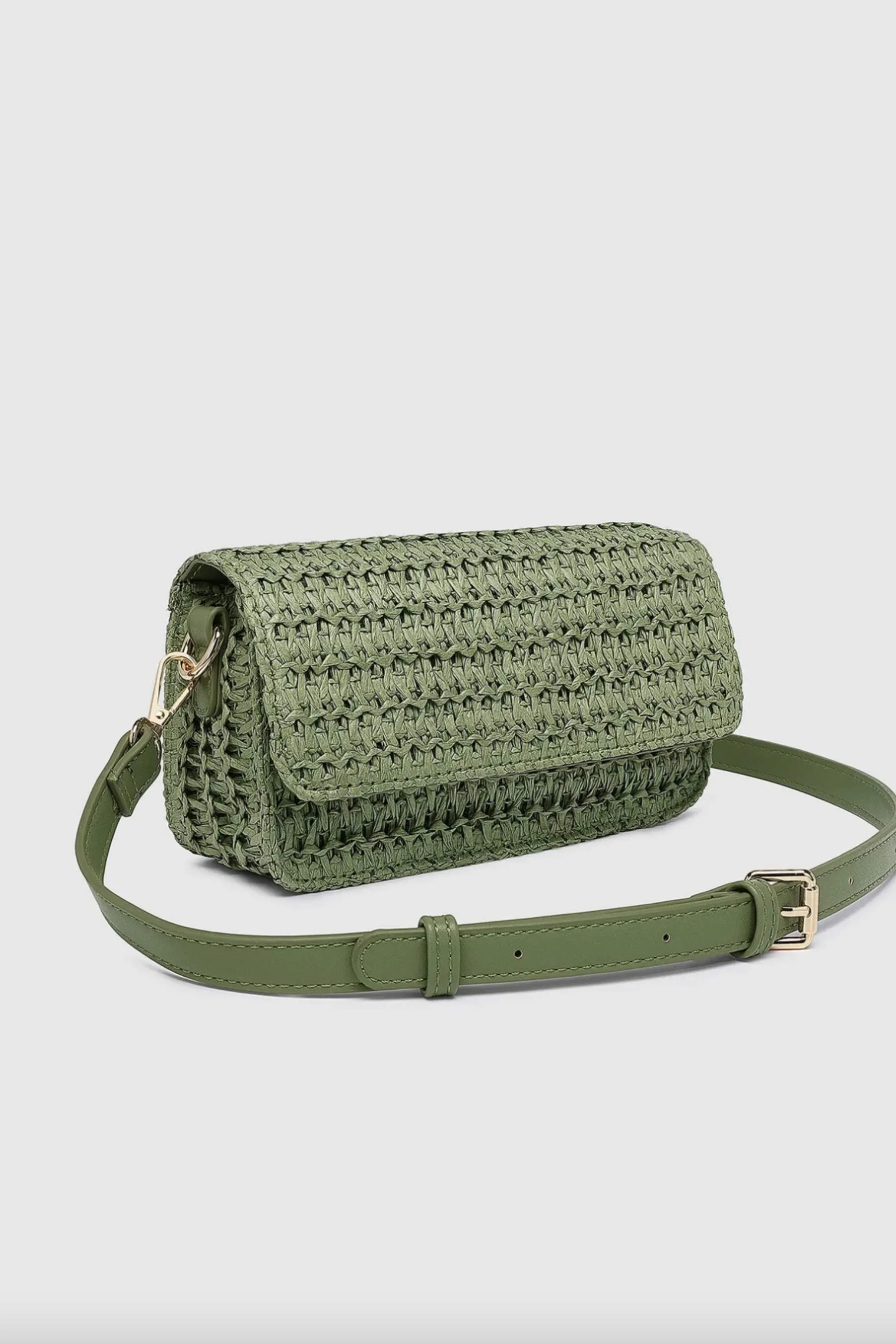 Freya Raffia Crossbody Bag | Sage Green