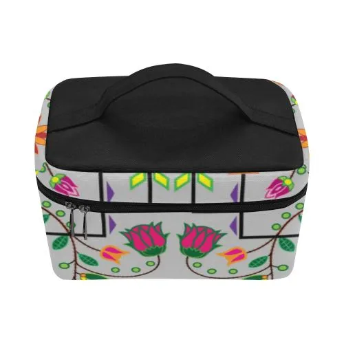 Geometric Floral Summer-Gray Cosmetic Bag/Large