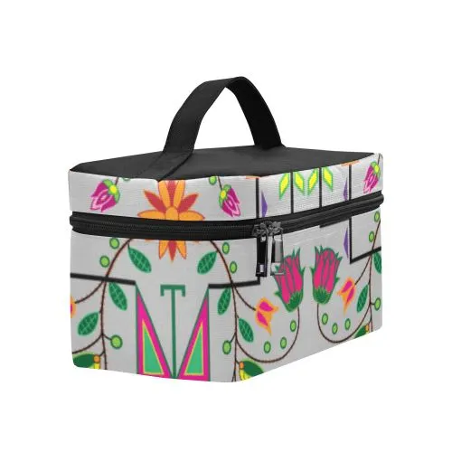 Geometric Floral Summer-Gray Cosmetic Bag/Large