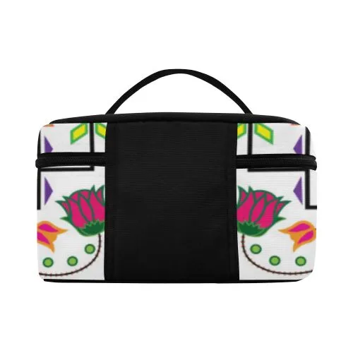 Geometric Floral Summer-White Cosmetic Bag/Large