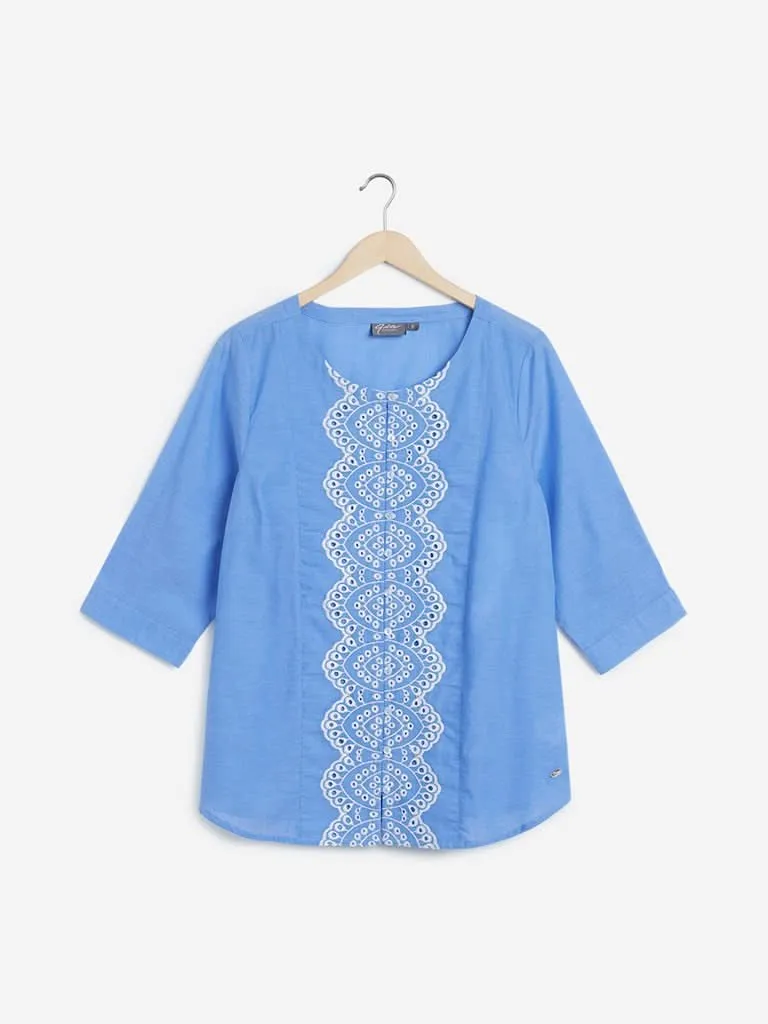 Gia Curves Blue Embroidered Nexto Top