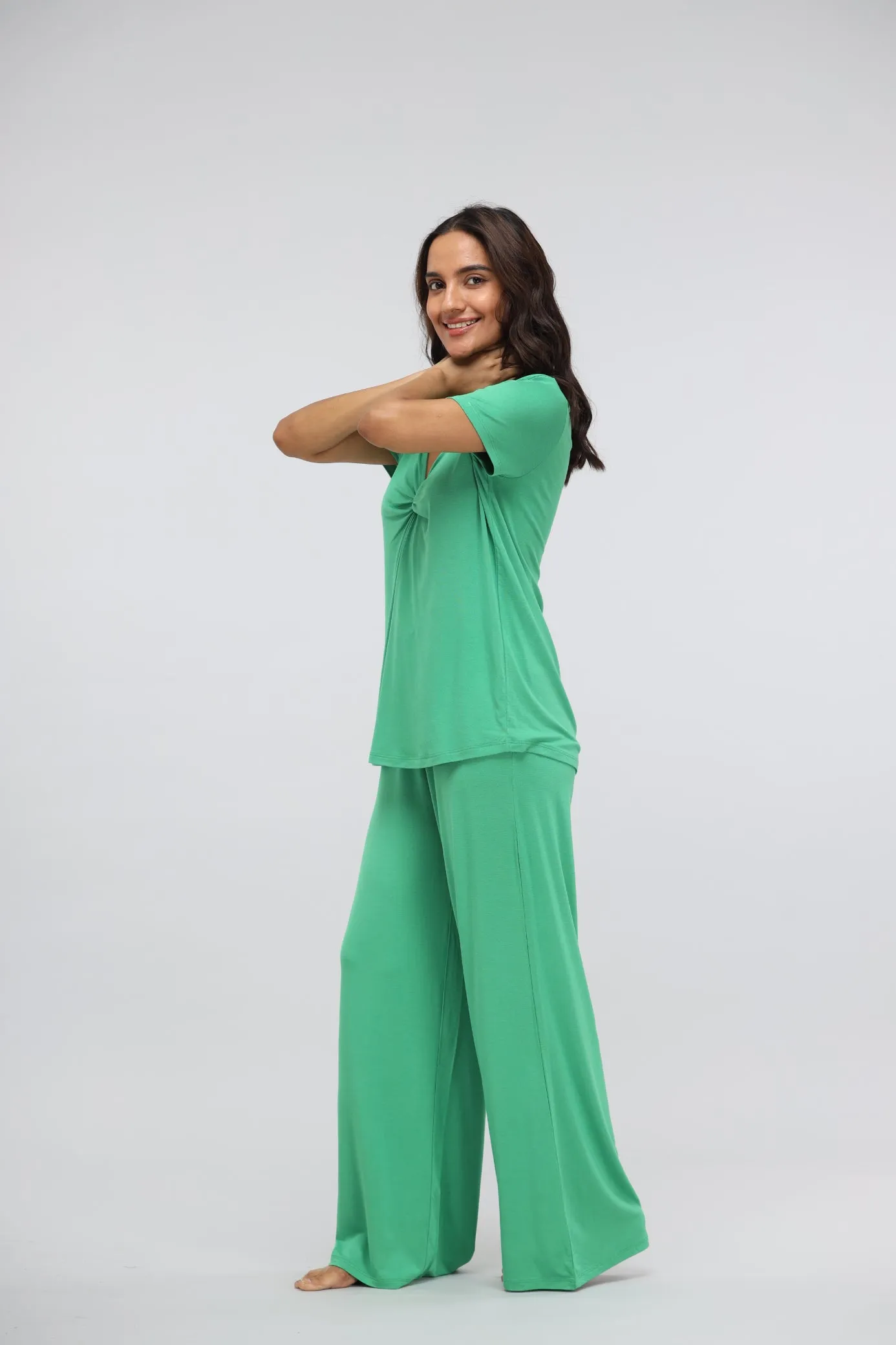 Green Bee Flared Modal Lounge Set with Knot Top