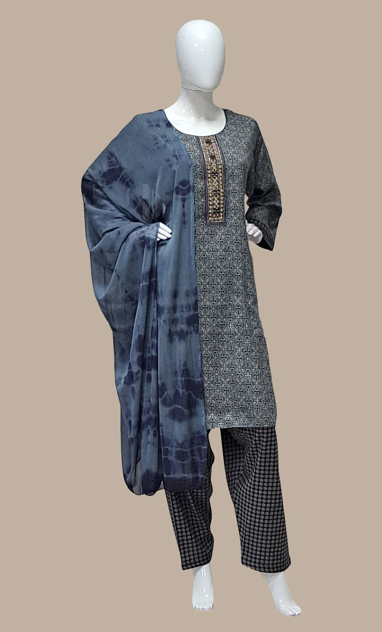 Grey Printed Punjabi