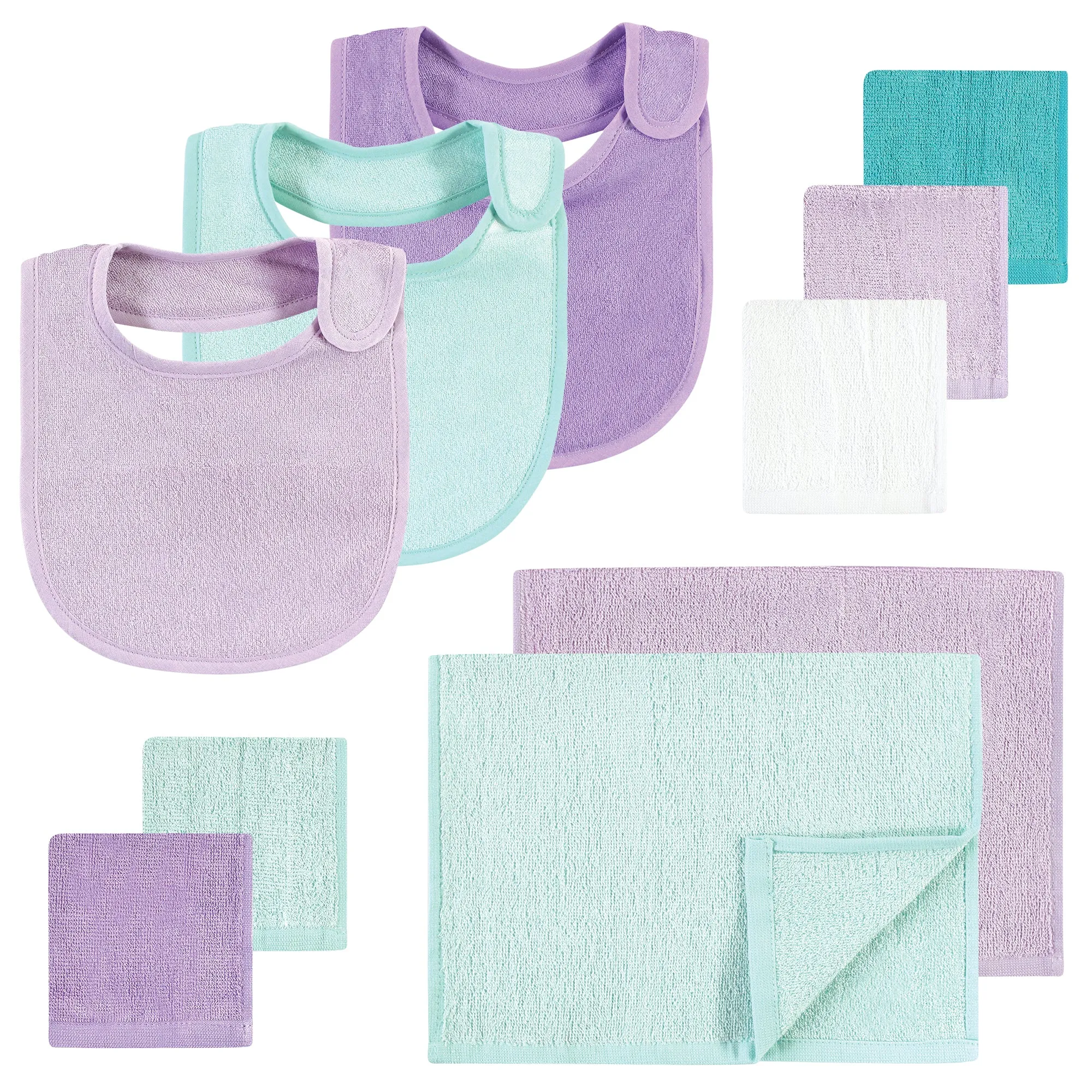 Hudson Baby Rayon from Bamboo Bib, Burp Cloth and Washcloth 10Pk, Purple Mint