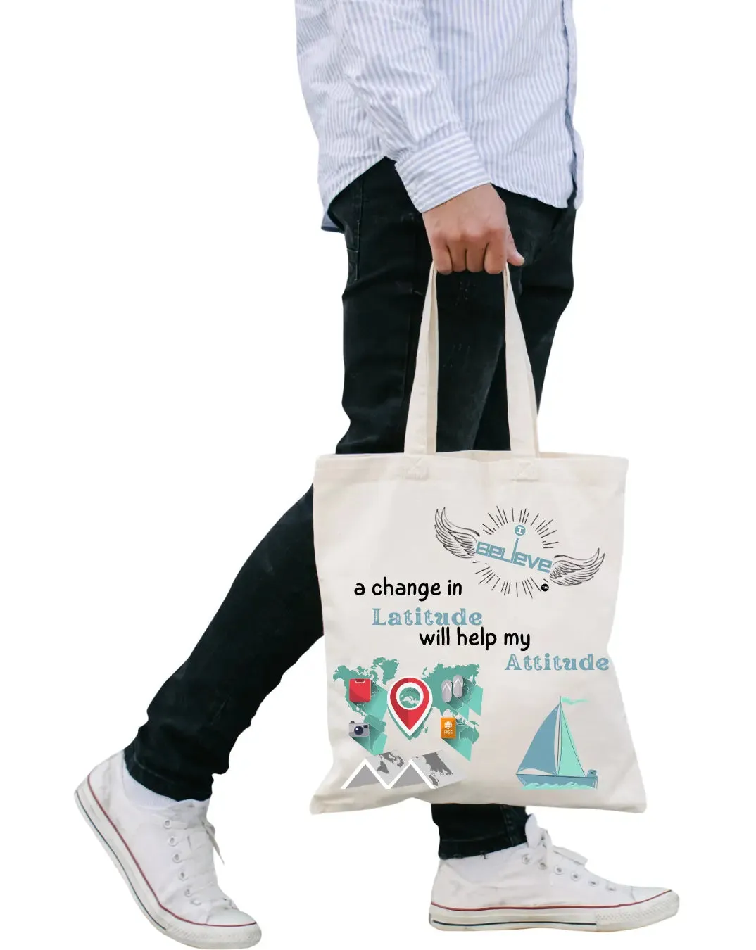 I Believe in Latitude Daily Thaila -  Canvas Reusable Bags