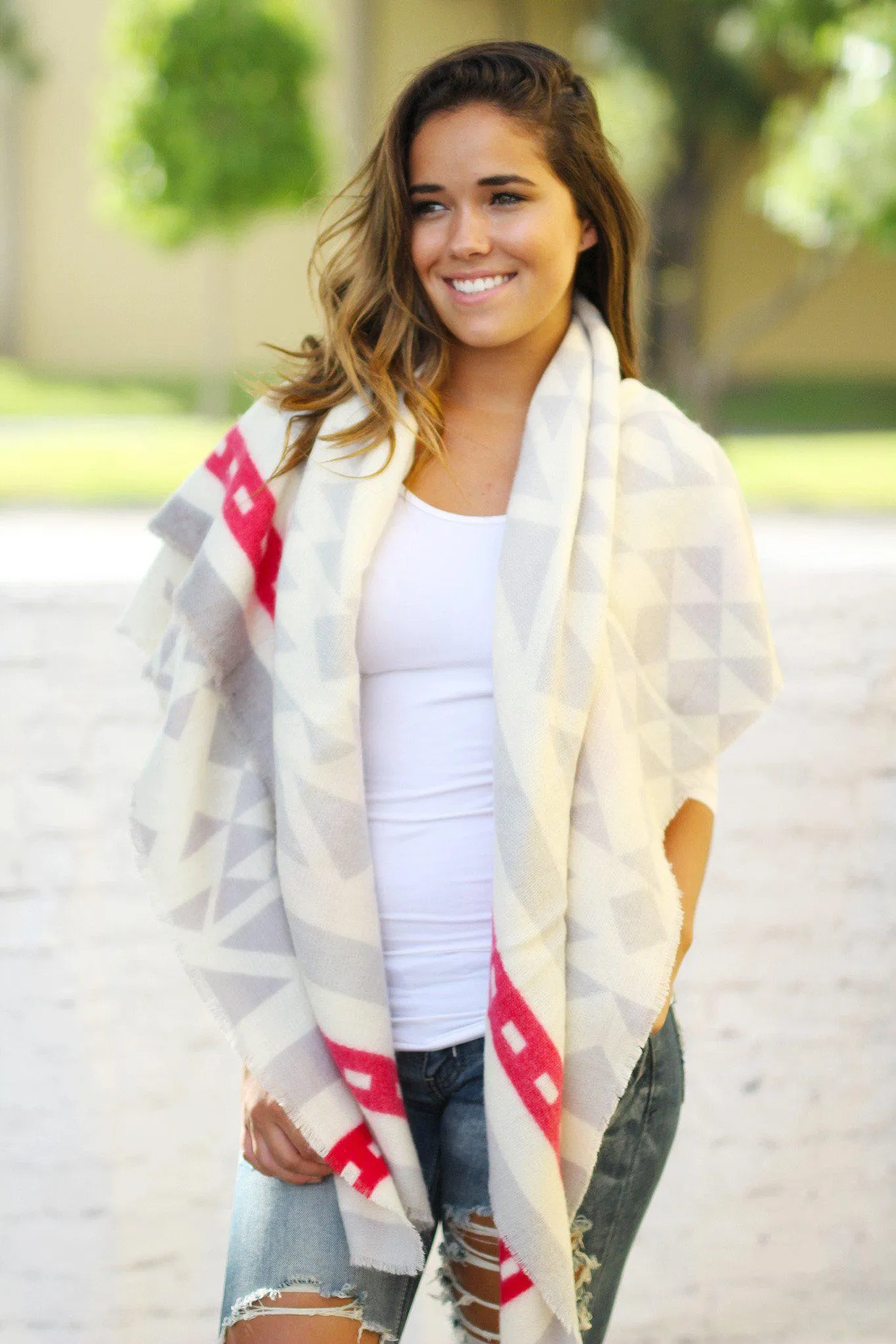 Ivory and Gray Blanket Scarf