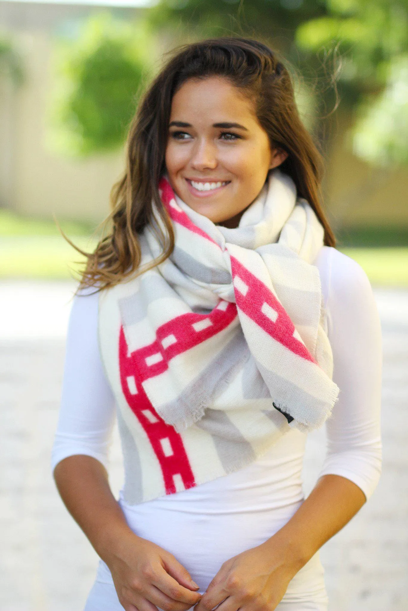 Ivory and Gray Blanket Scarf