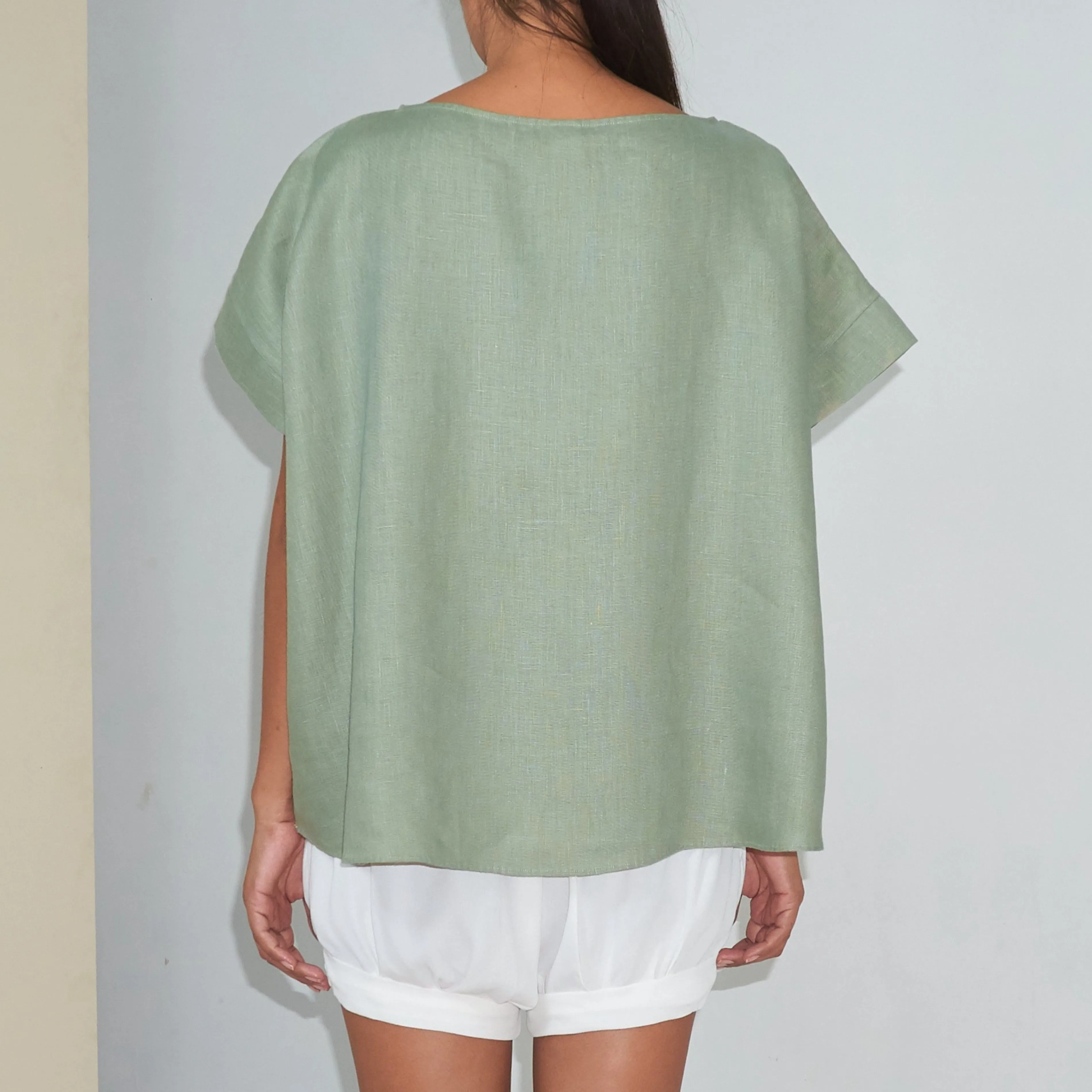 KALI TOP - Linen | Light Olive Green