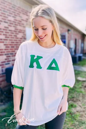 Kappa Delta Green and White Letter Jersey