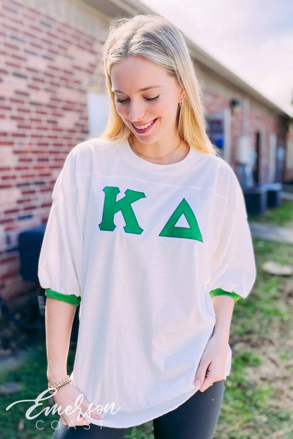 Kappa Delta Green and White Letter Jersey