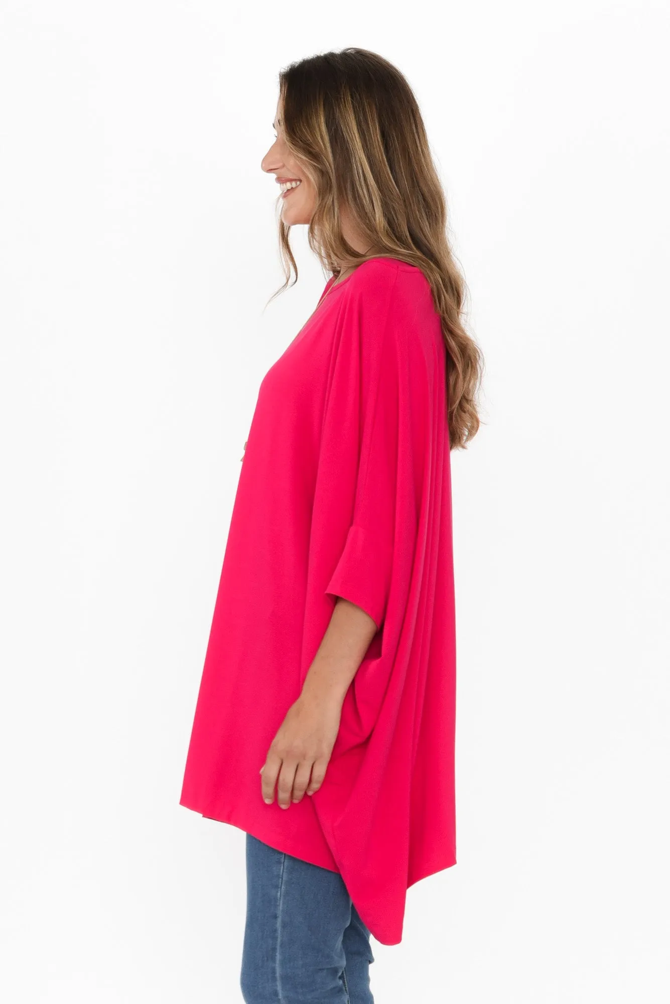 Kelsier Raspberry Bamboo Batwing Top