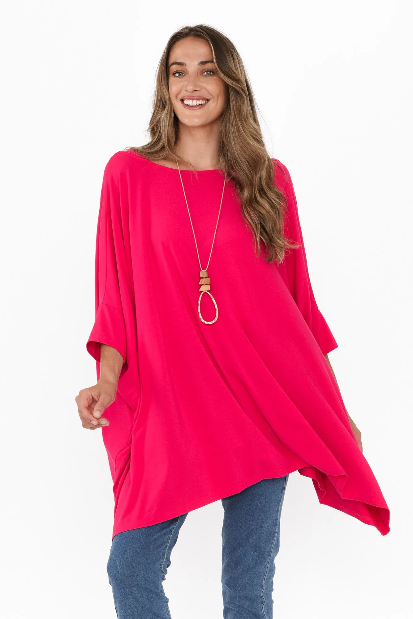 Kelsier Raspberry Bamboo Batwing Top