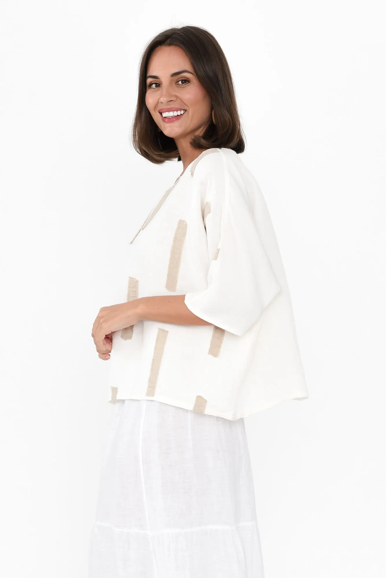 Kian Cream Dash Linen Top