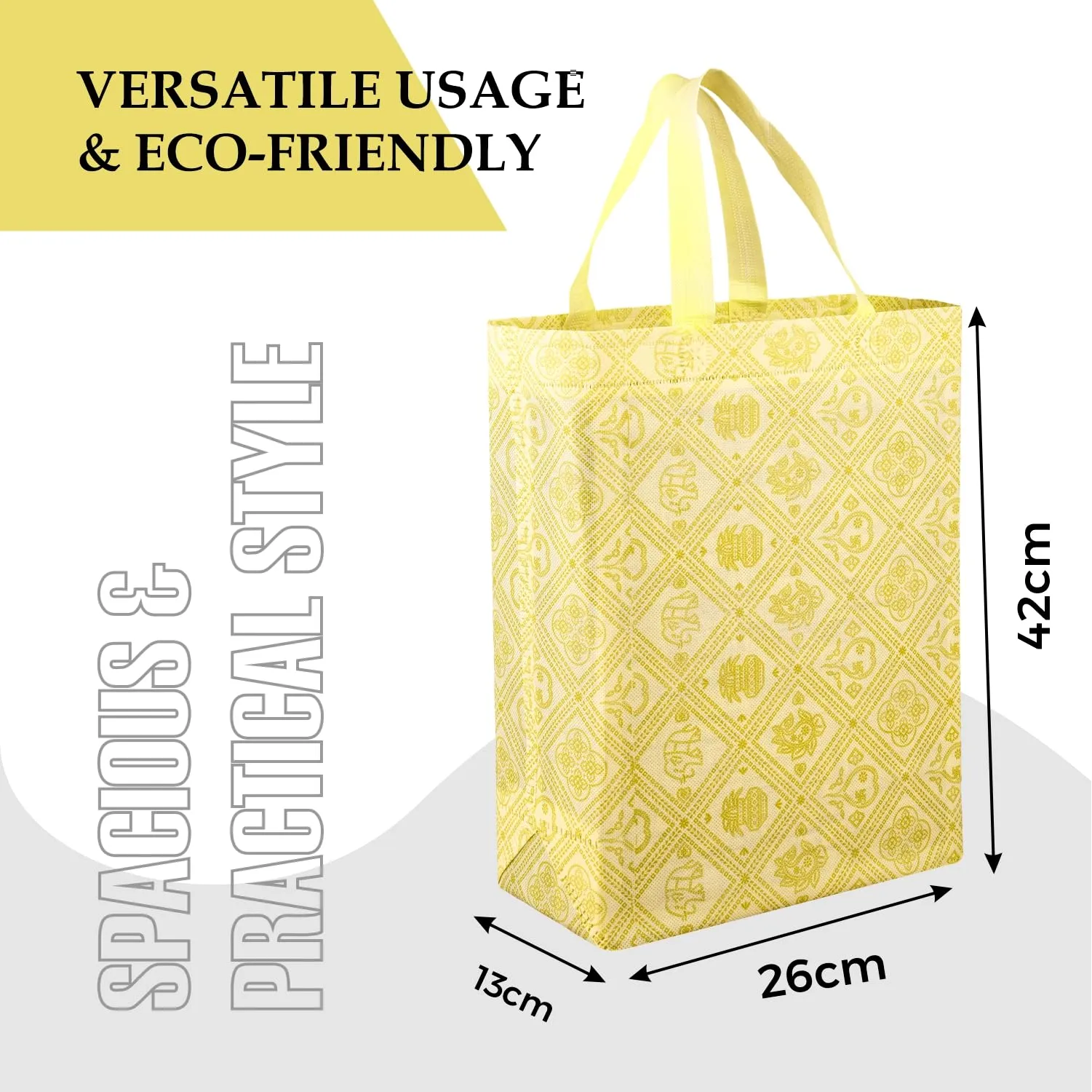 Kuber Industries Shopping Handbag | Grocery Handbag | Shopping Bag | Grocery Shopping Bag | Reusable Shopping Bags | Vegetable Bag | Check-Kalash Carry Bag | Pack of 12 | Yellow