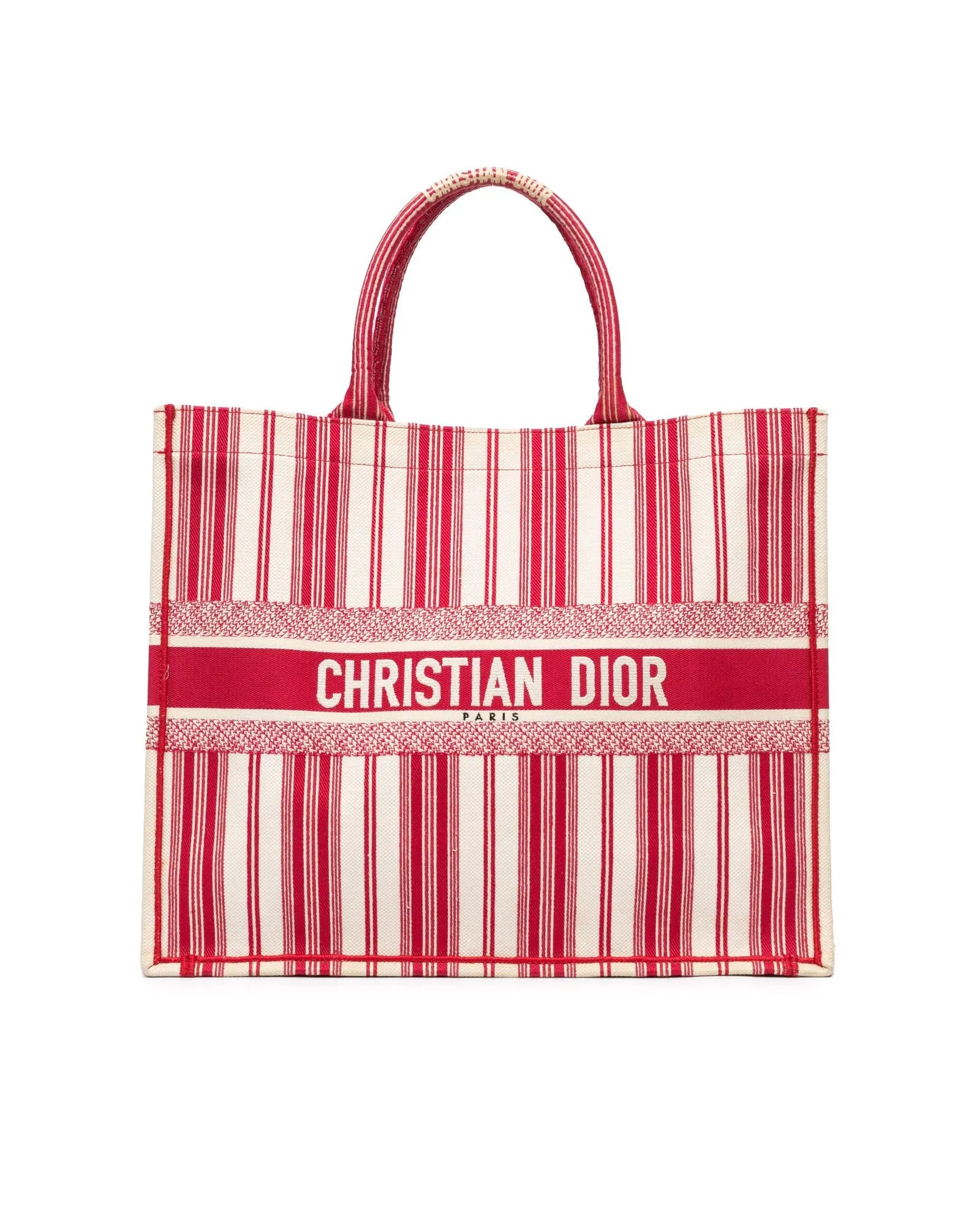 Large Striped Canvas Book Tote with Rolled Handles