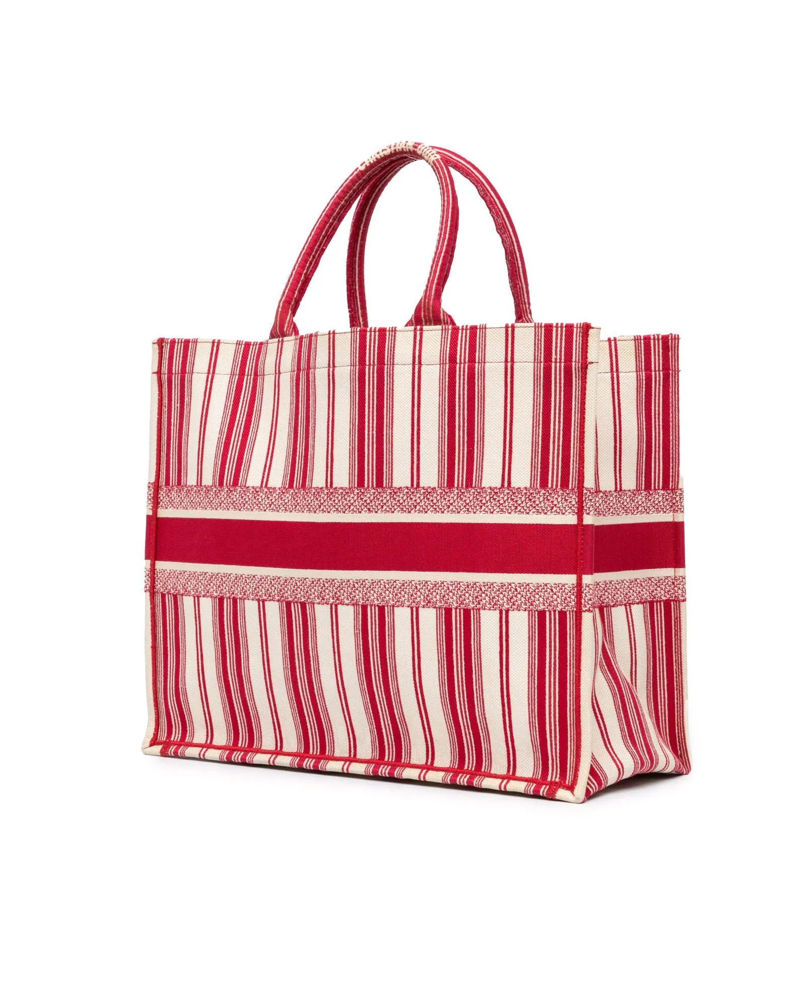 Large Striped Canvas Book Tote with Rolled Handles