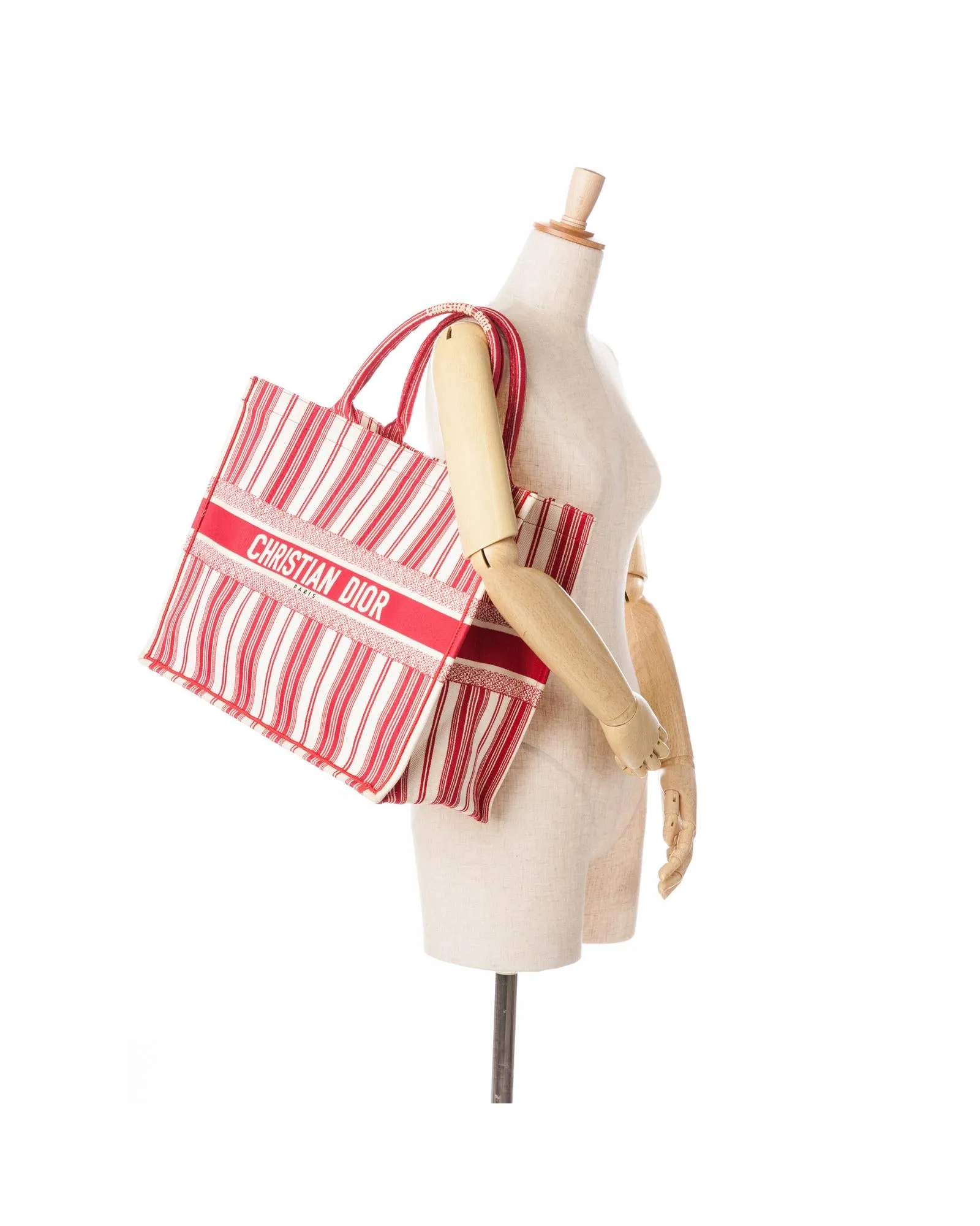 Large Striped Canvas Book Tote with Rolled Handles