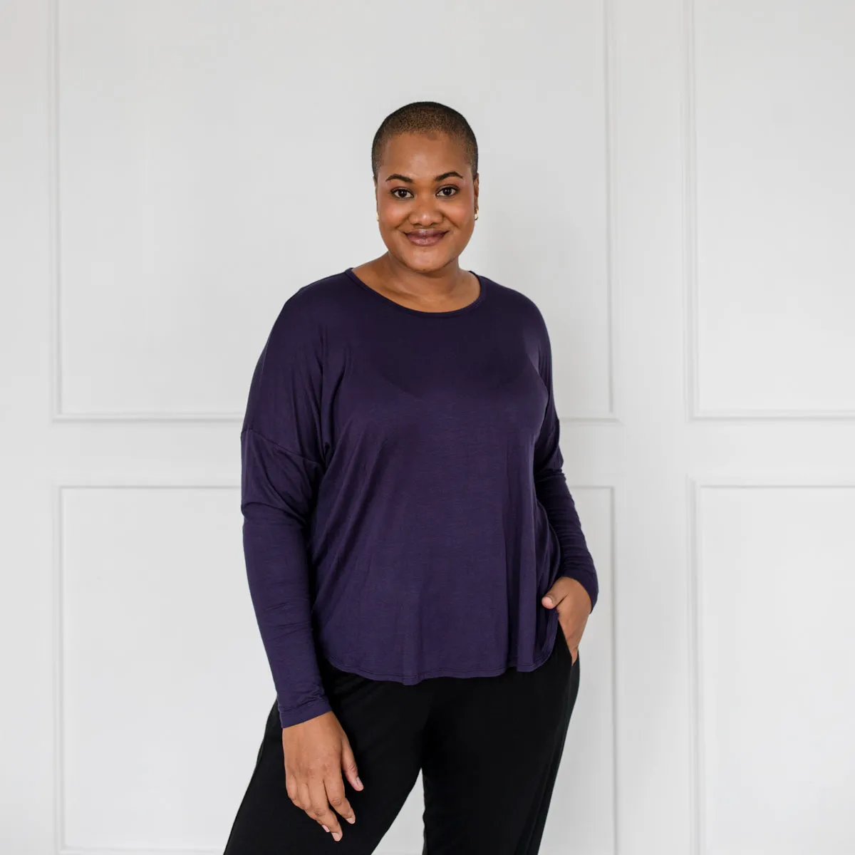 Lucy relaxed crew-neck long sleeve tee - navy