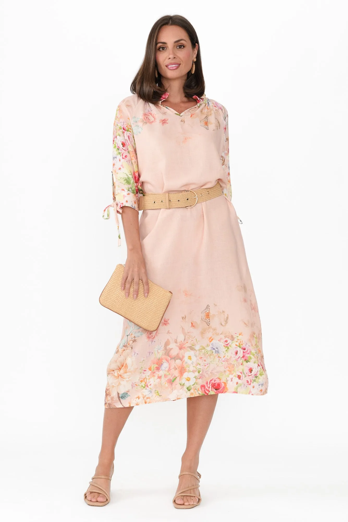 Mariel Pink Floral Linen Blend Dress