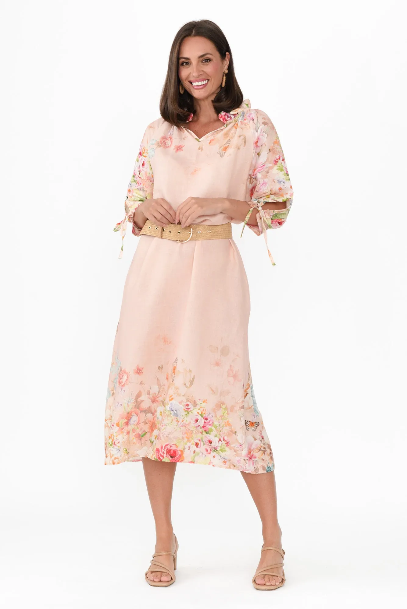 Mariel Pink Floral Linen Blend Dress