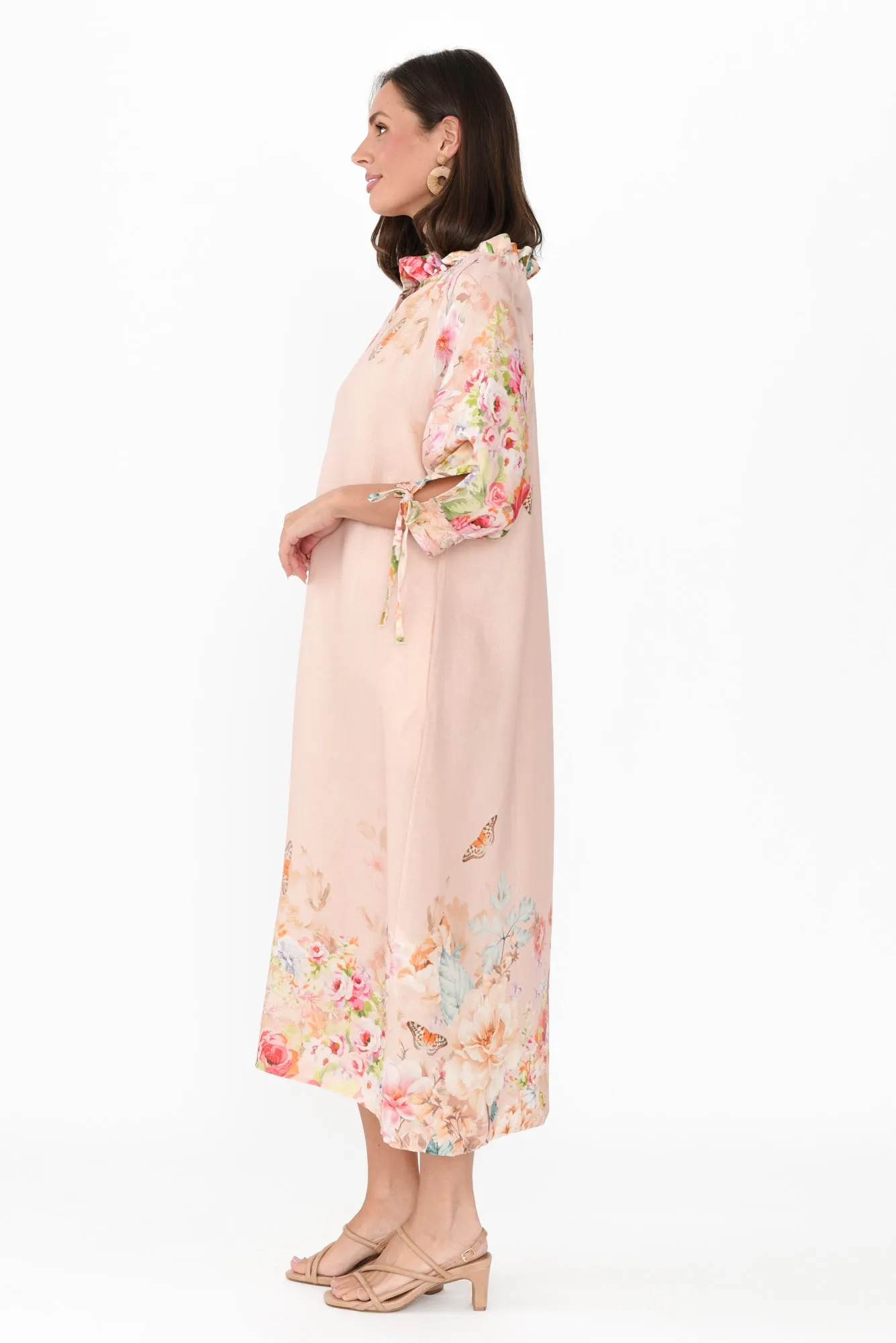 Mariel Pink Floral Linen Blend Dress