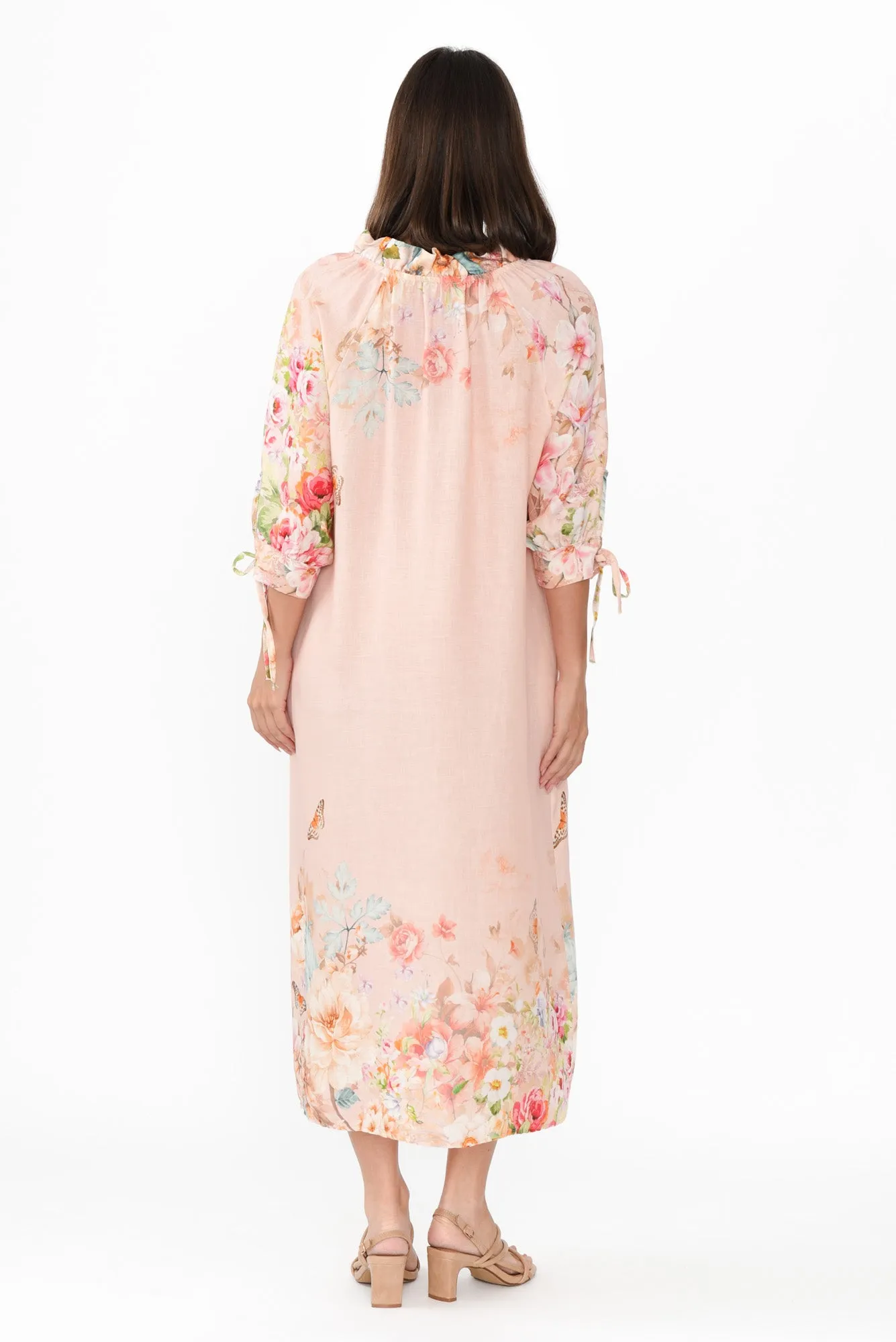 Mariel Pink Floral Linen Blend Dress