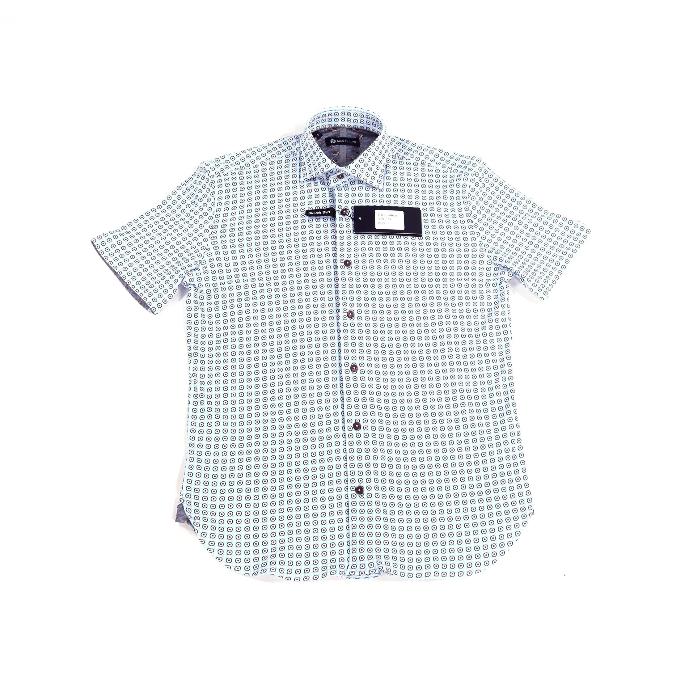 Max Colton White with Light Cyan and Black Circles Short Sleeve Jersey Knit