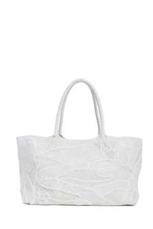 Mcewan Tote Bag in Ivory Leather with Cotton Macrame