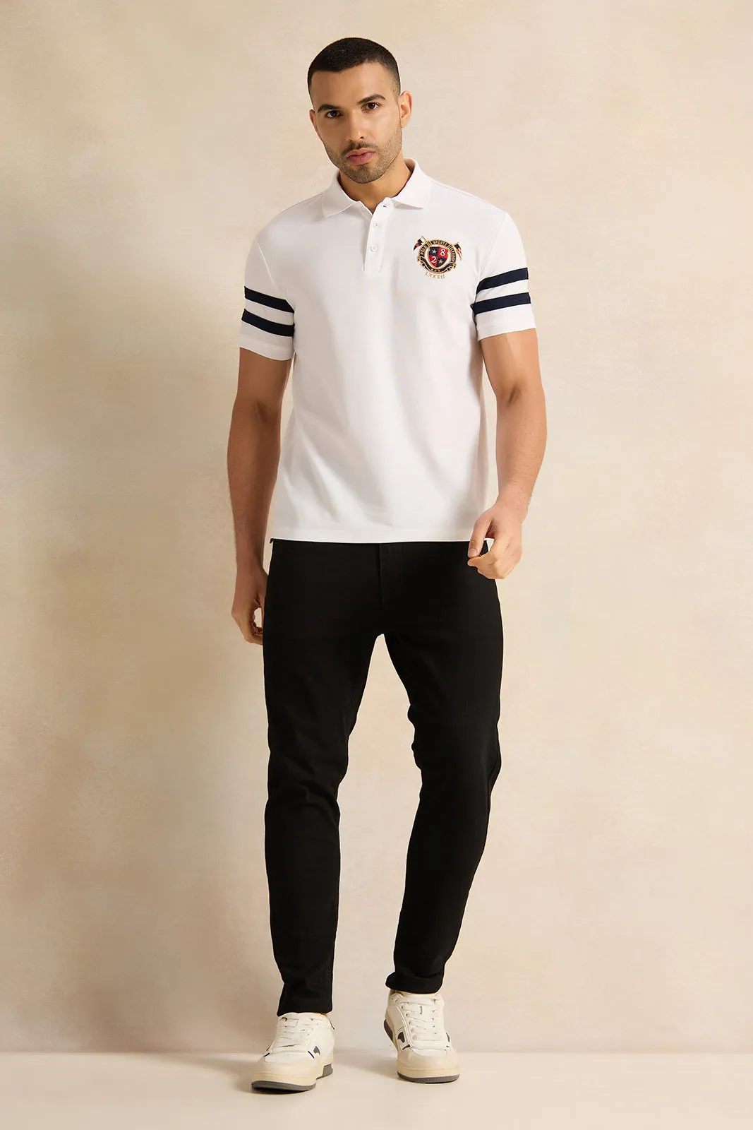 Men White Badge Polo Shirt