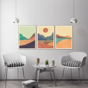 Mid century modern abstract mountain wall art canvas, printable wall art set of 3, minimalist wall art, geometric canvas painting